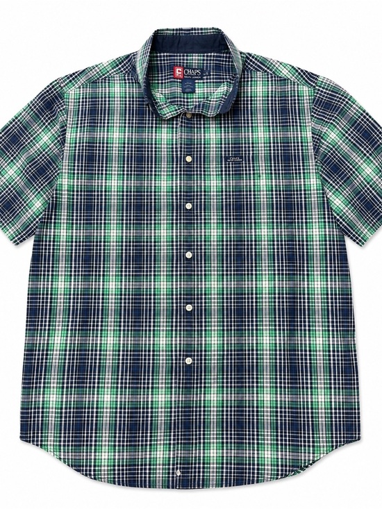 Chaps Other - Chaps Ralph Lauren Men's Navy & Green Plaid Short-Sleeve Button-Down Shirt